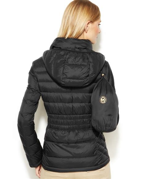 michael kors womens jackets grey-black down size large|Michael Kors black puffer coat.